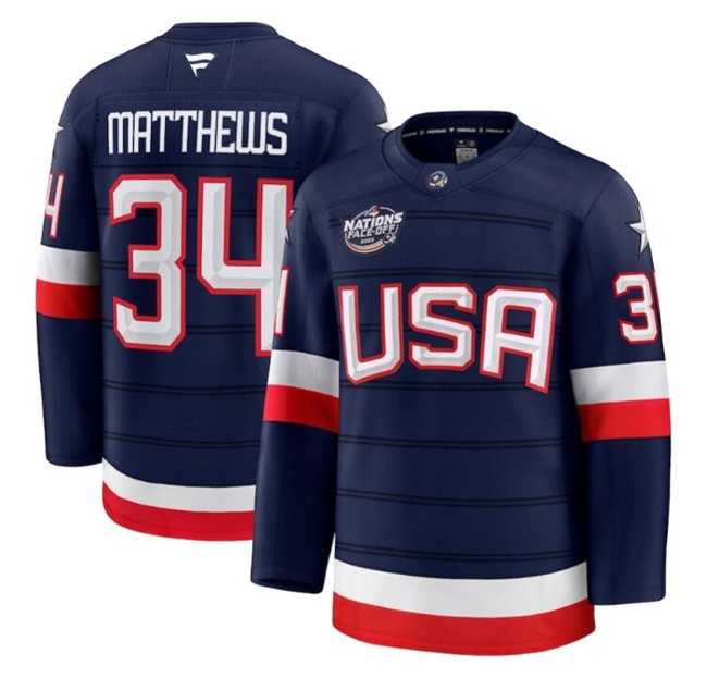 Mens USA #34 Auston Matthews Navy 2025 4 Nations Face-Off Stitched Jersey Dzhi->olympics usa jerseys->NHL Jersey